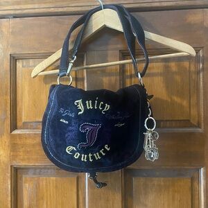 Vintage Navy Velvet Juicy Couture Shoulder Bag Y2K